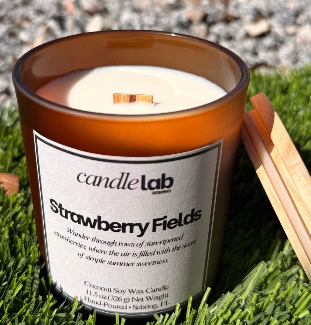 Strawberry Fields - Wooden Wick - 100% Coconut Soy Wax Candle - 11.5 oz