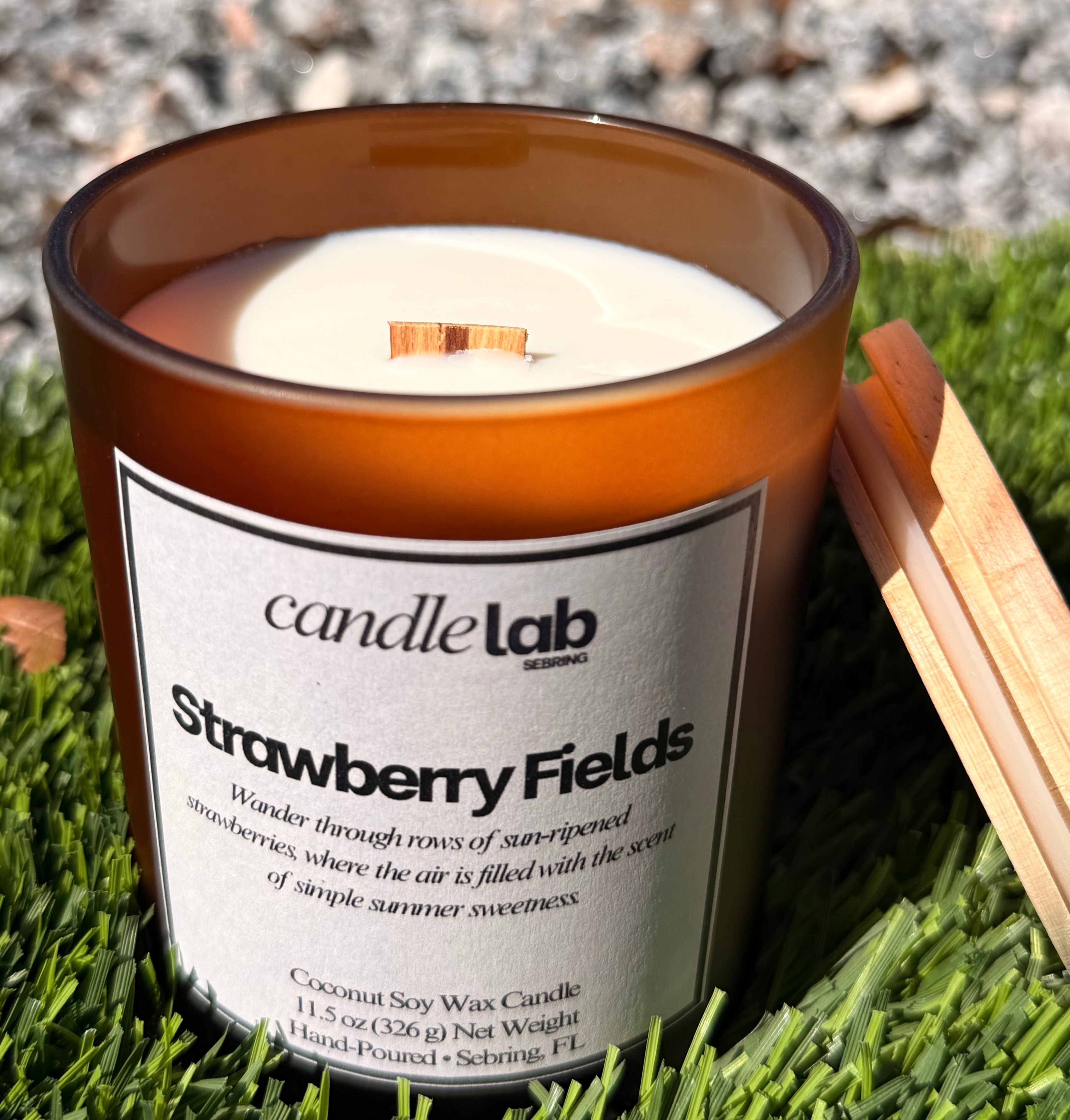Strawberry Fields - Wooden Wick - 100% Coconut Soy Wax Candle - 11.5 oz